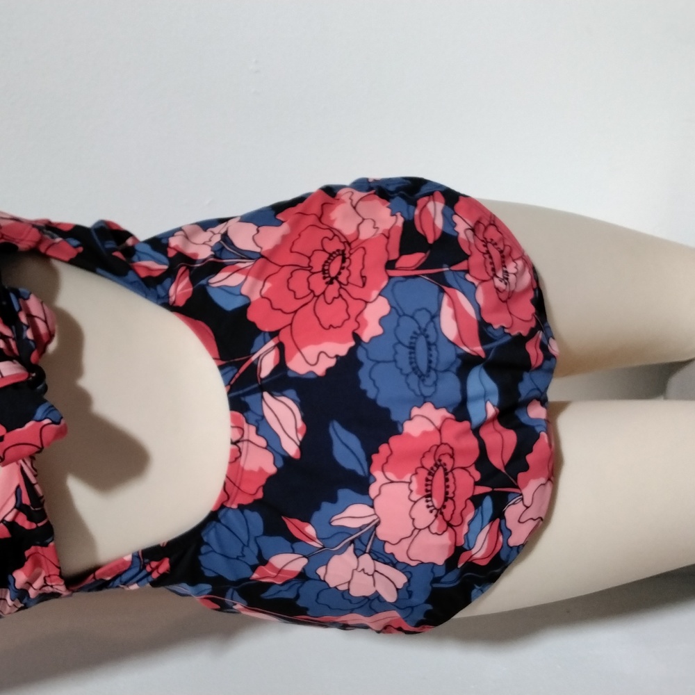 Kona Sol Floral 1 Piece Bathing Suit w/Tie Back and Adjustable Straps Size L - Picture 10 of 16